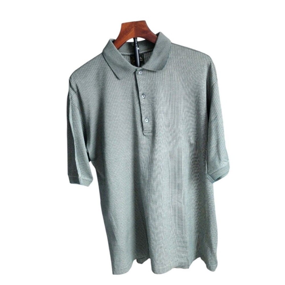 Vtg Bobby Jones Men XL Green Textured Waffle Knit Golf Polo Shirt Made in Italy